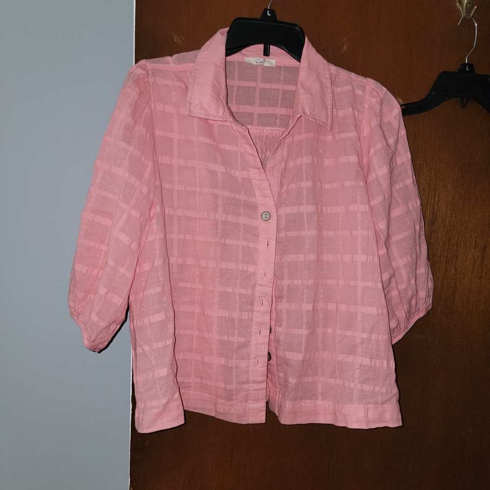 Easel Pink Boxy Button Down Shirt with Notched Collar